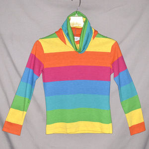 Vintage 1970s Rainbow Brite Stripe Cowl Neck Top S